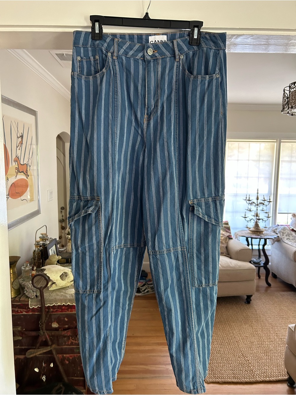 Ganni Blue Striped Cargo Jeans